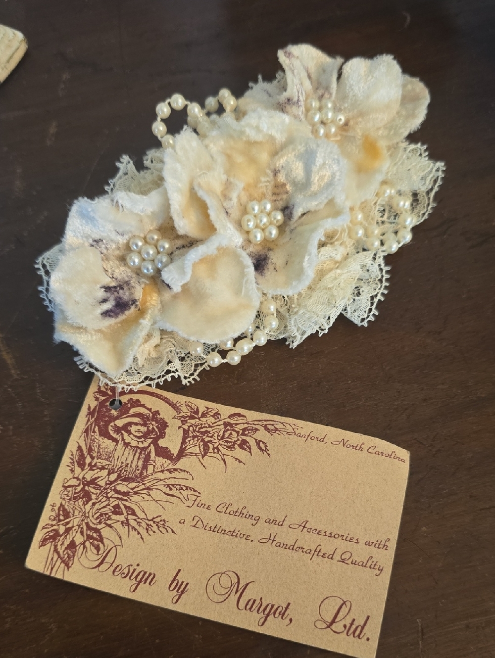 Design by Margot Ltd. Cream Floral Pearl Lace Hair Clip